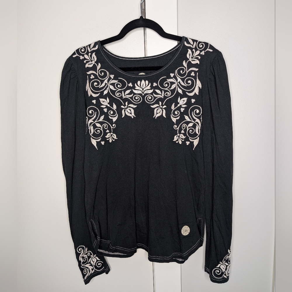 Double D Ranch Beaded Embroidered Top Black Western Rodeo L